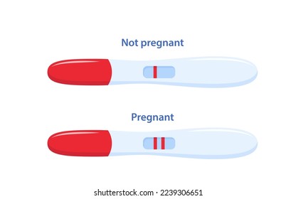 Resultados positivos y negativos de las pruebas de embarazo. Instrucciones para la prueba de embarazo. Embarazo o no embarazada. Ilustración del vector