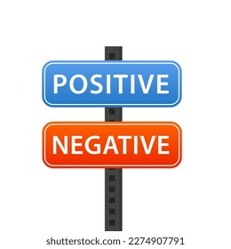 Positive and Negative road sign. Signpost Red And Blue. Positive and negative text pointing in opposite directions. Vector illustration