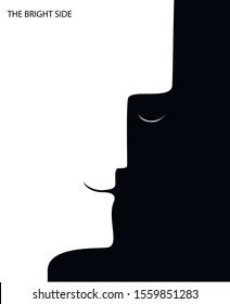 positive and negative sides of the man pesonality, human profile in black and white,  Dark side of character concept, good and bad side of human, vector