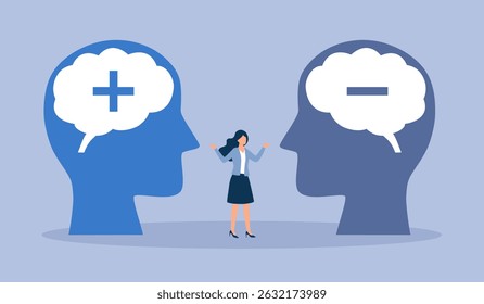 Positive and Negative thinking, Businesswoman with good or bad emotions.