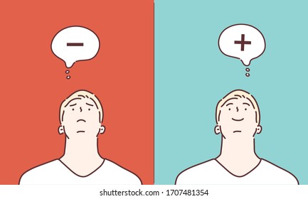 Positive And Negative Thinking. Hand Drawn Style Vector Design Illustrations.