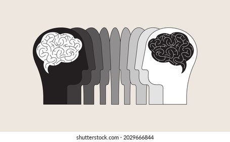 Positive and negative thinking. Process and change in human brain. Mental health. Vector illustration, EPS 10