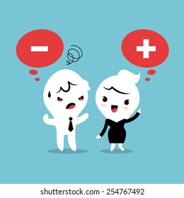 Positive and Negative thinking vector cartoon illustration