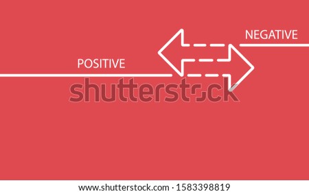 Positive negative. Two arrows from white lines on a red background. Vector illustration of confrontation or comparison design. Direction in different directions.