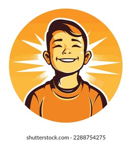 Positive and optimistic logo with child icon, hopeful boy vector design.