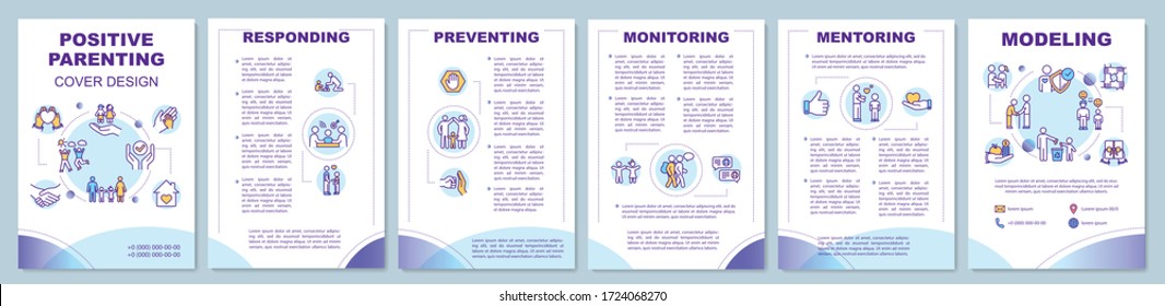 Positive parenting brochure template. Family relationship goals. Flyer, booklet, leaflet print, cover design with linear icons. Vector layouts for magazines, annual reports, advertising posters