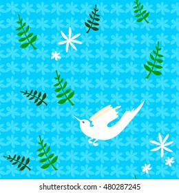 Positive pattern with white bird and flowers