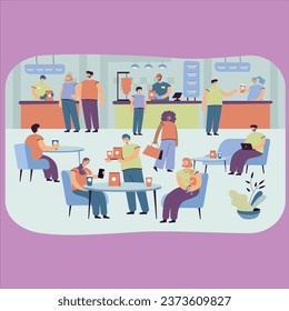 positive people eating cafe isolated flat cartoon characters having lunch food courtvector design illustration