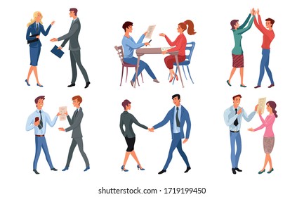 Positive people having successful deal and felling happy vector illustration