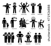 Positive Personalities Character Traits. Stick Figures Man Icons. Starting with the Alphabet R.
