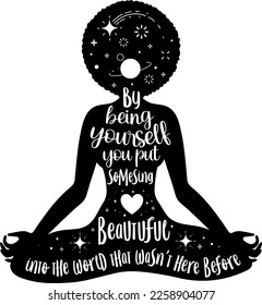 Positive phrase about self love. Typographic poster with a black girl silhouette and quote. Motivational and inspirational illustration. For print on T-shirt and bags, yoga studio or fitness club.