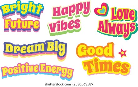 Positive Pop art wording stickers set colorful