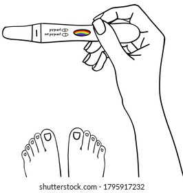 Positive pregnancy lgbt test. Planning of pregnancy. Hand holding ovulation or pregnancy test vector illustration. For cards, posters, decor it can be used as a print for t-shirts and bags.