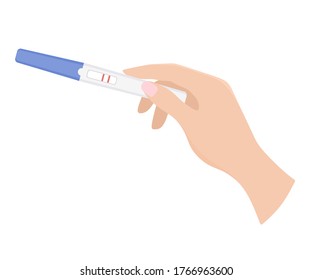 Positive pregnancy test in the hand. Vector illustration in cartoon flat style.