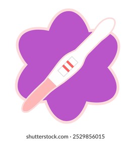 Positive Pregnancy test pack vector illustration with purple flower on background. Fit for woman fertility education.	