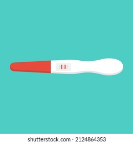 Positive pregnancy test with two red stripes. Positive result. Checking pregnancy test. Vector illustration flat design. Isolated on background.