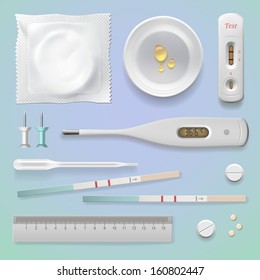 Positive pregnancy tests set, vector illustration. 