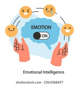 Positive psychology. Emotional intelligence. Emotion balance and control skill. EQ development. Deep understanding of emotions and empathy. Flat vector illustration