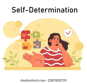 Positive psychology. Positive thinking and attitude. Optimistic mindset, self acceptance and well-being. Young woman working on her mental health. Flat vector illustration