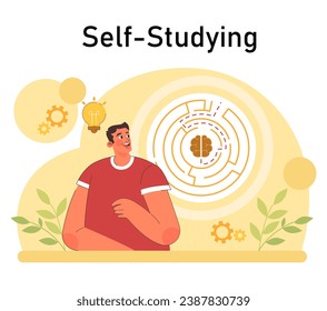 Positive psychology. Positive thinking and attitude. Optimistic mindset, self acceptance and well-being. Young man working on her mental health. Flat vector illustration