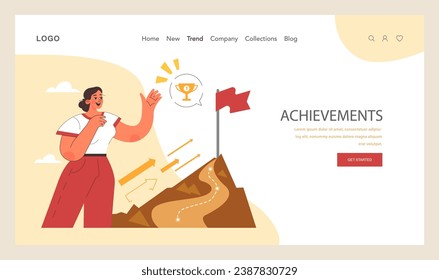 Positive psychology web banner or landing page. Positive thinking and attitude. Optimistic mindset, self acceptance and well-being. Young woman working on her mental health. Flat vector illustration