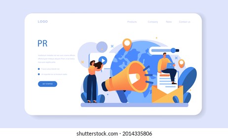 Positive public relations web banner or landing page. Successful brand advertising, building relationships with customer. Maintenance of the brand reputation. Flat vector illustration
