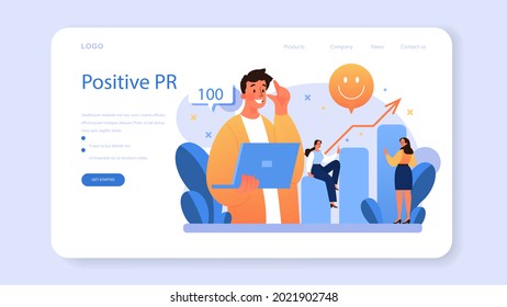 Positive Public Relations Web Banner oder Landing Page. Erfolgreiche Markenwerbung, Aufbau von Beziehungen zu Kunden. Erhaltung des Markenimages. Flache Vektorgrafik