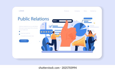 Positive public relations web banner or landing page. Successful brand advertising, building relationships with customer. Maintenance of the brand reputation. Flat vector illustration