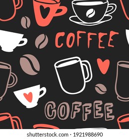 Positive Quote about Coffee Cup. Hand drawn Vector Pattern Brochures and Lettering Text. Actual Artistic Design Flyers or Poster for Cafe