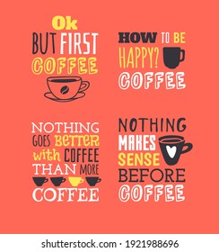 Positives Zitat über Kaffee-Cup. Handgezeichnete Vektor-Musterbroschüren und Lettern Text. Actual Artistic Design Flyers oder Poster for Café
