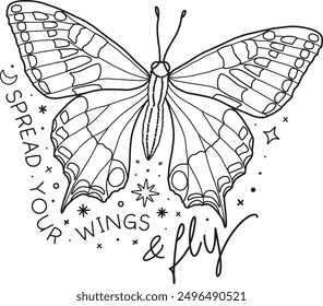 Positive Quotes Monoline Butterflies Design