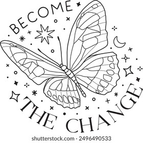 Positive Quotes Monoline Butterflies Design