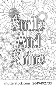 Positive Quotes Smile And Shine Coloring Page Floral Art