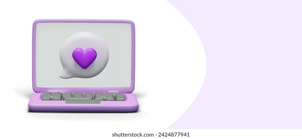 Positive reaction, like, share. Realistic laptop, comment with heart on screen