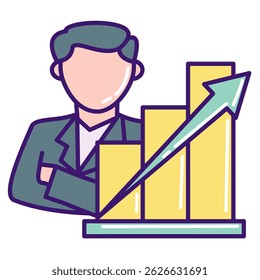 Positive Reinforcement icon represented by man, grow chart Lineal Color style.