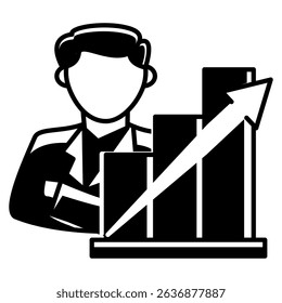 Positive Reinforcement icon represented by man, grow chart Black Filled style.