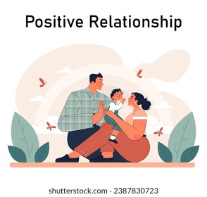 Positive relationships. Loving family connection and friends support. Harmonious mutual communication. Warm relations between people. Flat vector illustration