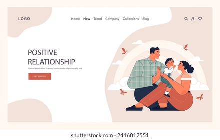 Positive relationships web banner or landing page. Loving family connection and friends support. Harmonious mutual communication. Warm relations between people. Flat vector illustration