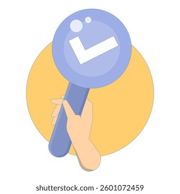 Positive Response Concept. Holding Hands Banner with Right Sign. Hands holding placard with check mark. choice, voting. Flat Vector Illustration Design on background.