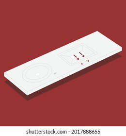 The positive result of COVID-19 rapid antigen test kit with shadow isolated on a red background.