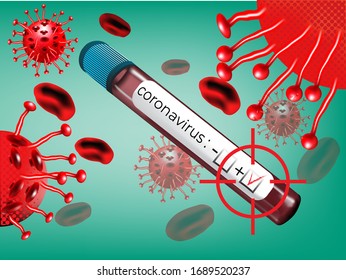 resultados positivos utilizando el tubo de ensayo del coronavirus ilustrado. glóbulos rojos. ilustración vectorial