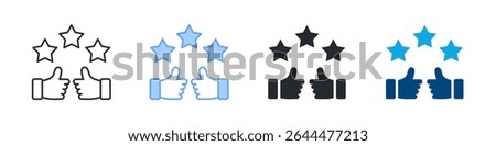 Positive Review Icon Set Multiple Style. Designed In Outline, Blue, Glyph, Dual Tone