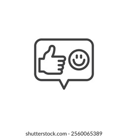 Positive Review line icon. linear style sign for mobile concept and web design. A speech bubble with a smiley face or thumbs-up outline vector icon. Symbol, logo illustration. Vector graphics