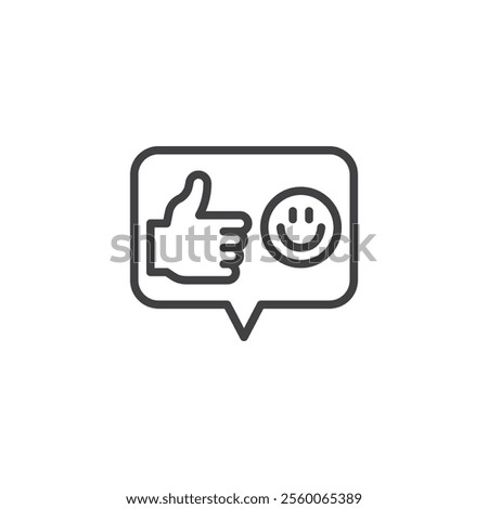 Positive Review line icon. linear style sign for mobile concept and web design. A speech bubble with a smiley face or thumbs-up outline vector icon. Symbol, logo illustration. Vector graphics
