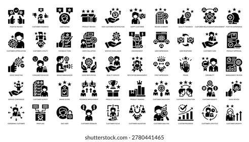 Positive Riview icon collection set. Customer Feedback,User Rating,Product Review,High Customer Satisfaction,Happy Customer icon. Simple glyph vector.