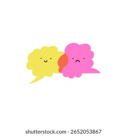 Positive and sad faces. Colorful speech bubbles. Illustration on white background.