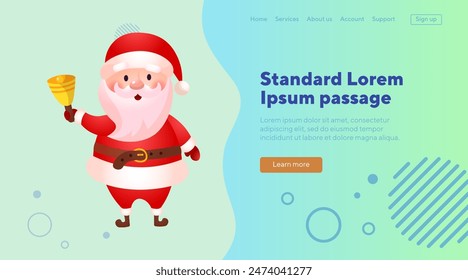 Positive Santa Claus ringing bell. Cartoon character vector illustration. Holiday, Christmas concept. Can be used for banner, website or landing page design