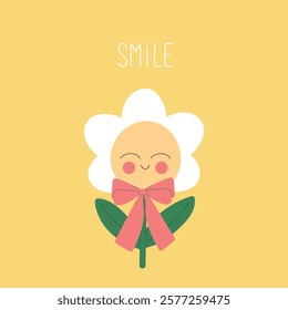 Positive self love card with smiling flower. Childrens design, for fabric, wrapping, textile, wallpaper