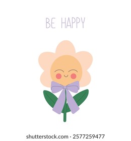 Positive self love card with smiling flower. Childrens design, for fabric, wrapping, textile, wallpaper