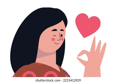 Positive Self Perception, Self Pride, Self Acceptance, Self Image. Vector Illustration In A Flat Style